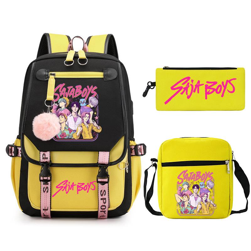 Animation Cartoon Peripheral Printing Trend Lightweight Shoulder Backpack, Primary And Secondary School Student Leisure Schoolbag Three-Piece Set
