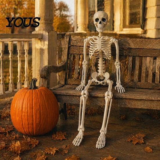 Sturdy Skeleton Figure for Garden Landscaping Halloween Decoration, 3Ft Life Size Full Body Human Bone, Realistic Posable Plastic Yard Decor