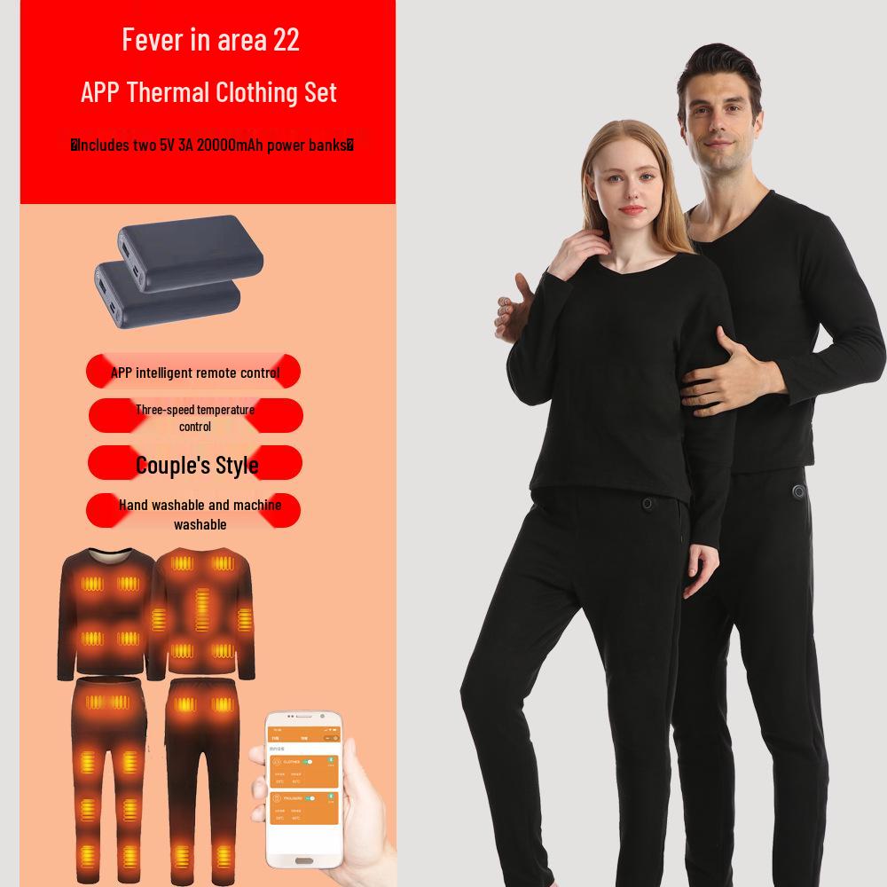 Bluetooth-Controlled Heated Thermal Underwear Set for Men and Women - USB Electric Heating with Velvet-Lined Warm Pants