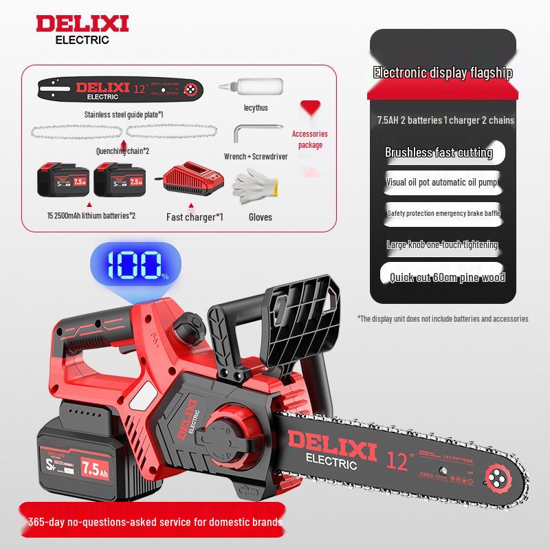 Delixi 12" Brushless Cordless Chainsaw with Lithium Battery for Logging & Wood Splitting