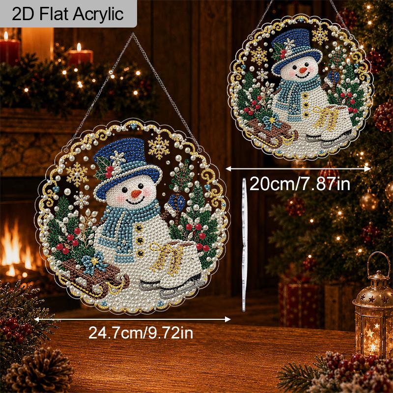 2D Flat 1pc Christmas Pearl Diamond Art Hanging Kits, 3D Mixed‑Sized Beads Craft, DIY Acrylic 25cm/20cm Pearl Diamond Painting Hanging Ornament
