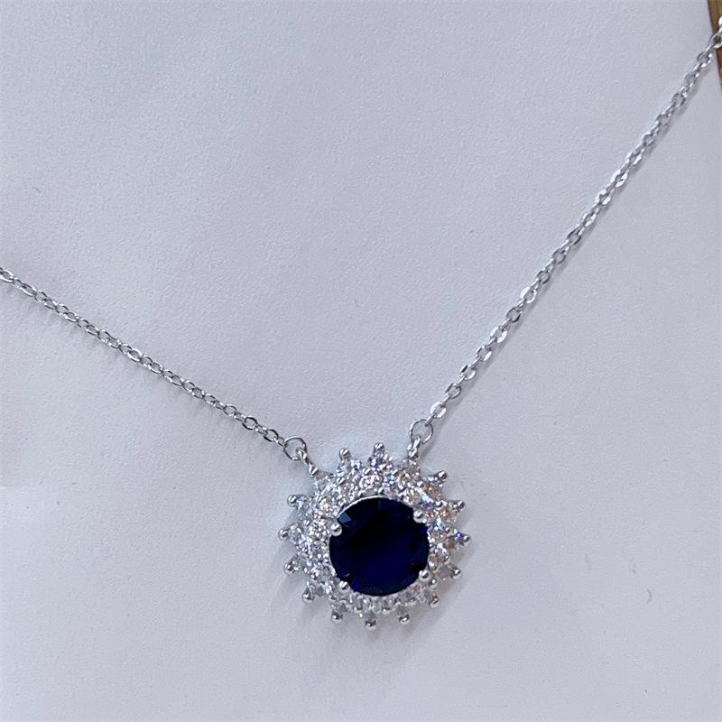 Women s Sapphire Sunflower Pendant Necklace - Elegant Light Luxury Clavicle Chain Accessory