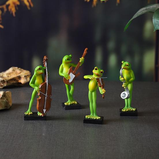 Musical Instrument Frog Figurine Cello Violin Saxophone Bass Frog Statue Resin Sculpture