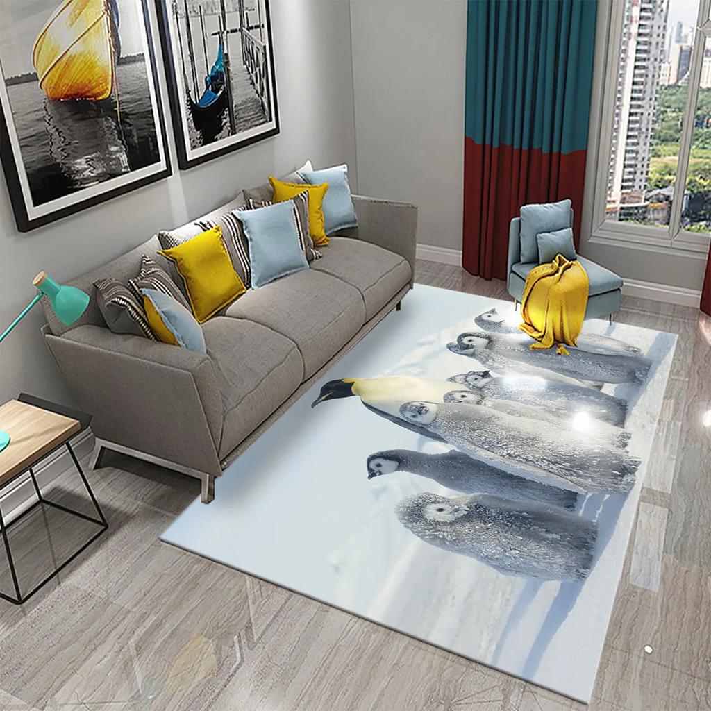 3D Cartoon Penguin Carpet Cute Animal Big Rug for Living Room Bedroom Comfortable Decor Floor Mat Area Rug Bathroom Non-slip Rug