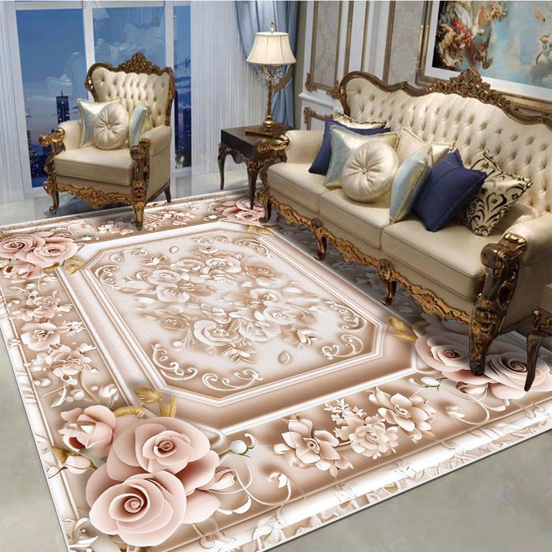 Dekorativní koberec v evropském stylu do obývacího pokoje, květinový vzor, velký rozměr, protiskluzové koberce, rohožka ke vchodovým dveřím, pratelný, přizpůsobitelný