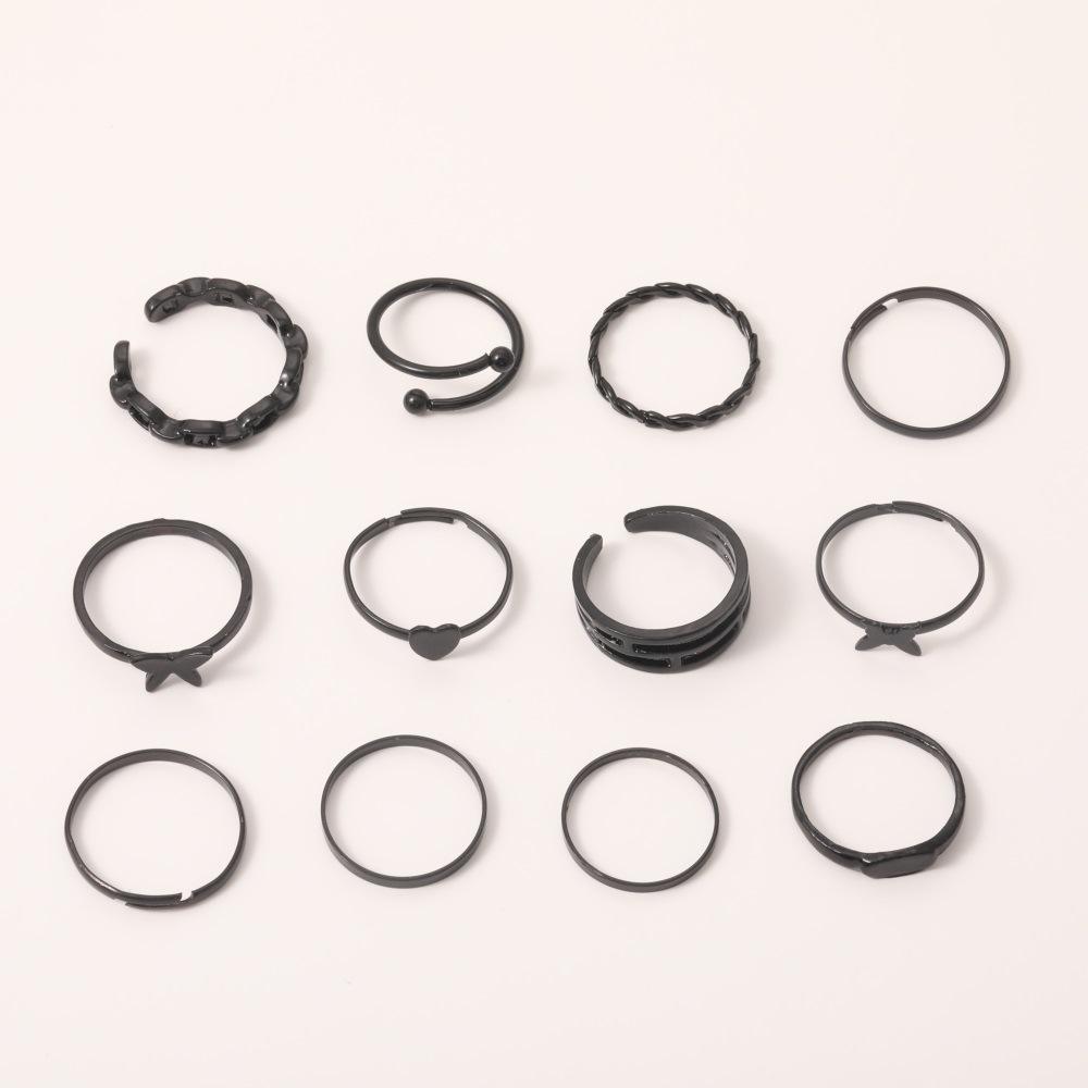 Combination Ring, Personalized Electrophoresis, Black Love Butterfly Chain Opening 12-Piece Set, Ring Jewelry.