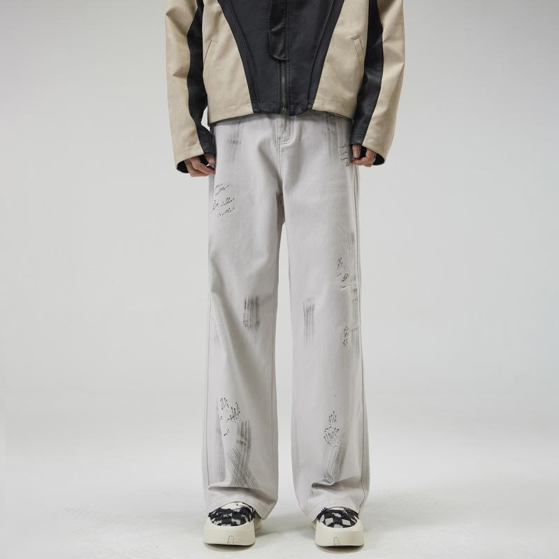 

Уличный хип-хоп Тай-дай Вареные джинсы Мужские Свободные Прямые Широкие брюки Повседневные Грязные штаны XXL