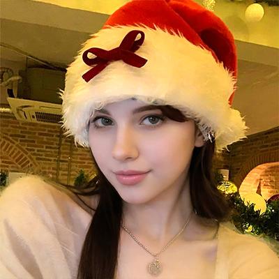 Christmas Hat Plush Bow Santa Hat Red Black Christmas Hat Headwear Beanie Xmas 2025 New Year Festive Party Supplies