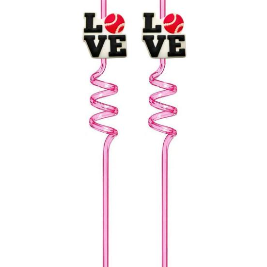2Pcs Soccer Theme Spiral Straws, PET Reusable Curved Drinking Straws with Football Charm, World Mug Party Beverage Decor
