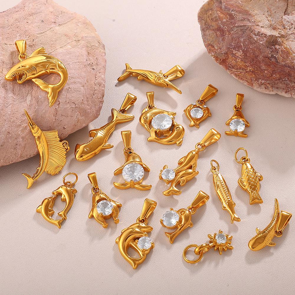 18k Gold-Plated European & American Ocean Series Sea Fish Charms for DIY Necklaces & Bracelets