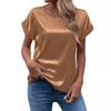 Summer OL Elegant Satin Pullover Round Neck Straight Loose Women T-shirt