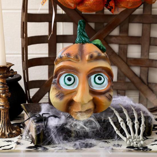 Halloween Pumpkin Statue with Expression Cartoon Pumpkin Head Resin Figurine Sculpture Indoor Outdoor Garden Desktop Decoration