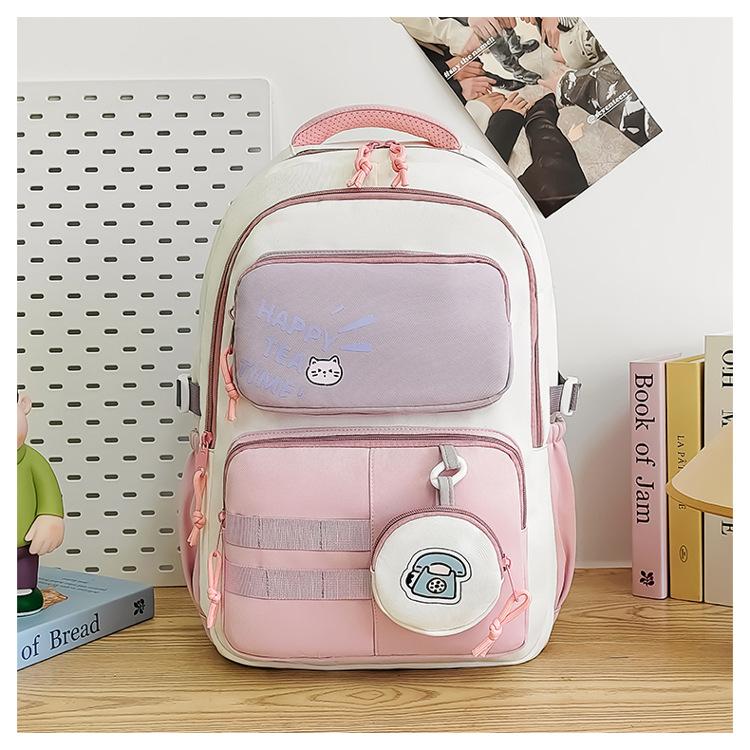 

Школьный рюкзак 2025 Новый Универсальный Высокой Ценности Большой Вместимости Рюкзак для Ученика Средней Школы Простой и Легкий Рюкзак Повседневный Контрастный розовый