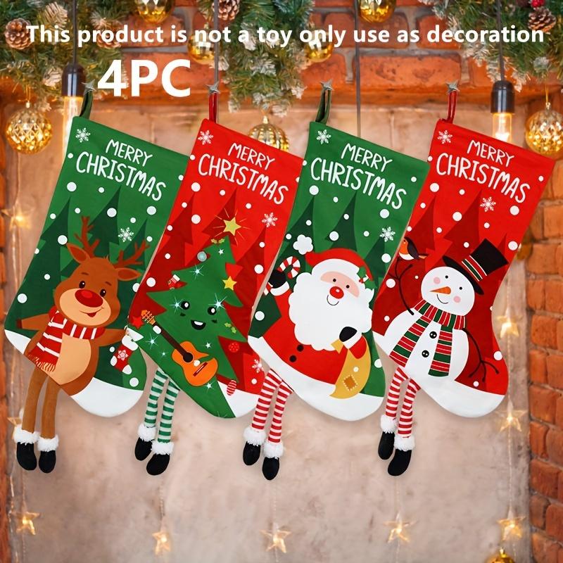 

4pcs Set of Charming Christmas Stockings with Santa, Snowman Reindeer Designs Long Legged Holiday Decor for Tree, Perfect for Home Party