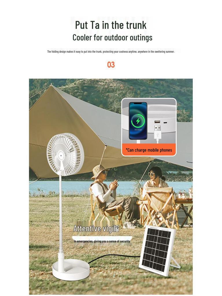 Hui Xiang Solar-Powered Silent Retractable Fan: Multifunctional, Foldable Model