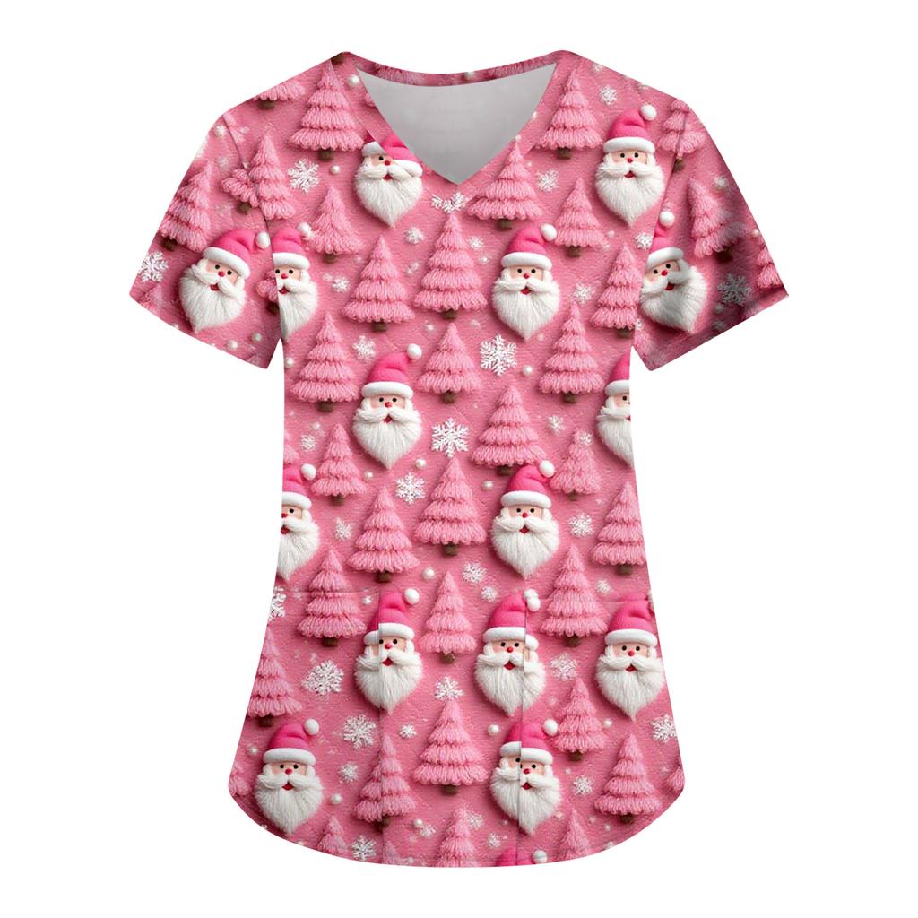 Damska Modna Codzienna Koszulka z Kieszenią i Świątecznym Nadrukiem