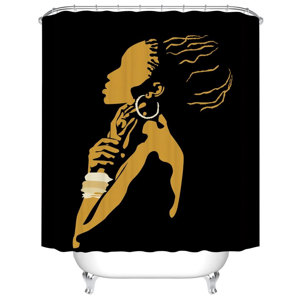 Art Design Graffiti Art Hip Hop African Girl Shower Curtains Bathroom Curtain Frabic Waterproof Polyester Bath Curtain with Hook