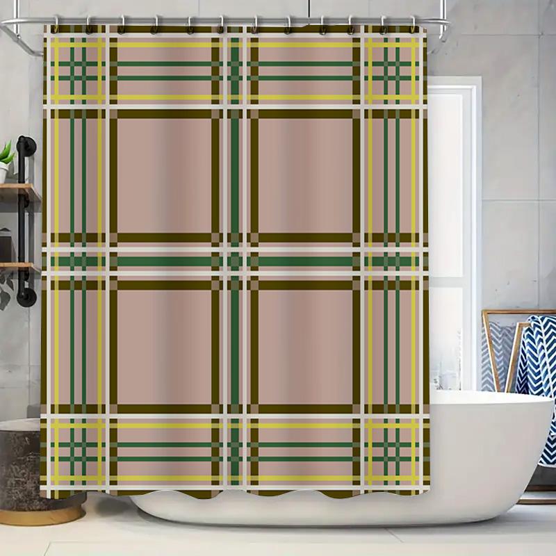 

Green Yellow Striped Plaid Shower Curtain Bath Mat Home Decor Waterproof Fabric Bathroom Accessories Modern Design 3D Printed Ra W60H190(CM)-1 Pcs