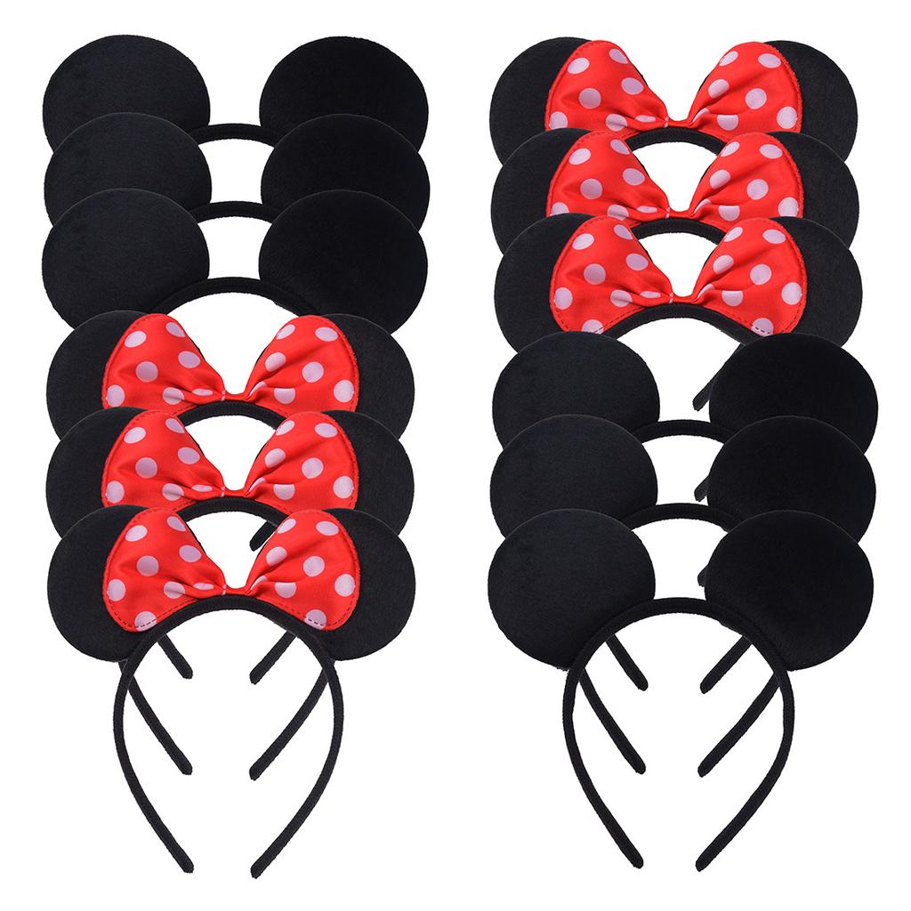 12 Stück Mausohren Stirnband Mädchen Festival Stirnbänder Schwarze Pailletten Schleife Haarband Kinder Geburtstagsfeier Haarschmuck Geschenk