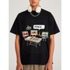 Black T Shirt with Cassette Tape Surgery Print Pencil Text Design for Casual Wear and Music Lovers