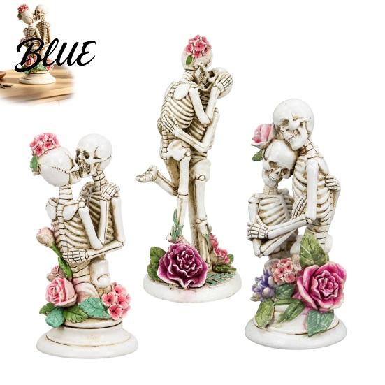 Resin Gothic Art Sculpture Hugging Skeleton Couple Figurine with Roses Eternal Love Skull Exquisite Lovers Statue Statue Day of The Dead Halloween