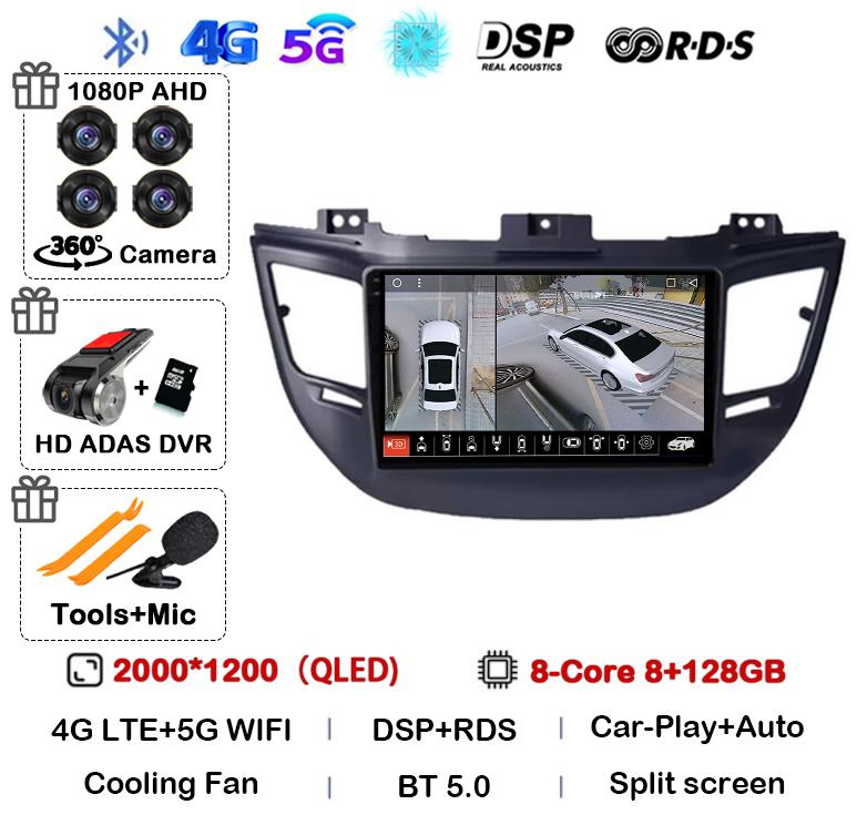Android 14 Carplay Auto For Hyundai Tucson IX35 3 2015 2016 2017 2018 DSP 2Din Car Radio Multimedia Player GPS 4G+WIFI Stereo BT