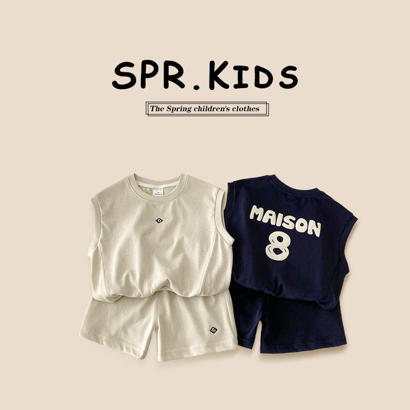 

2025 Boys Summer Sports Set: Sleeveless Vest & Shorts 120 cm абрикосовый