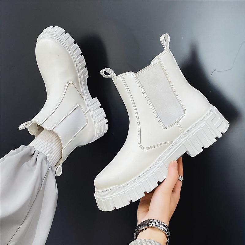 

Мужская обувь 2025 лето новая мода в гонконгском стиле универсальная уличная съемка мужские ботинки челси на платформе, увеличивающие рост, белые ботинки мартин 39 белый