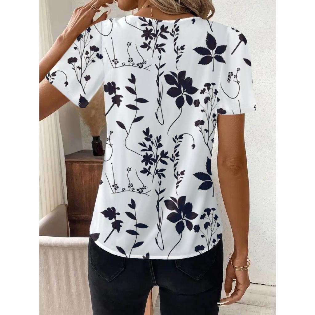 Fashion Casual Printed V-neck Top T-shirt for Women