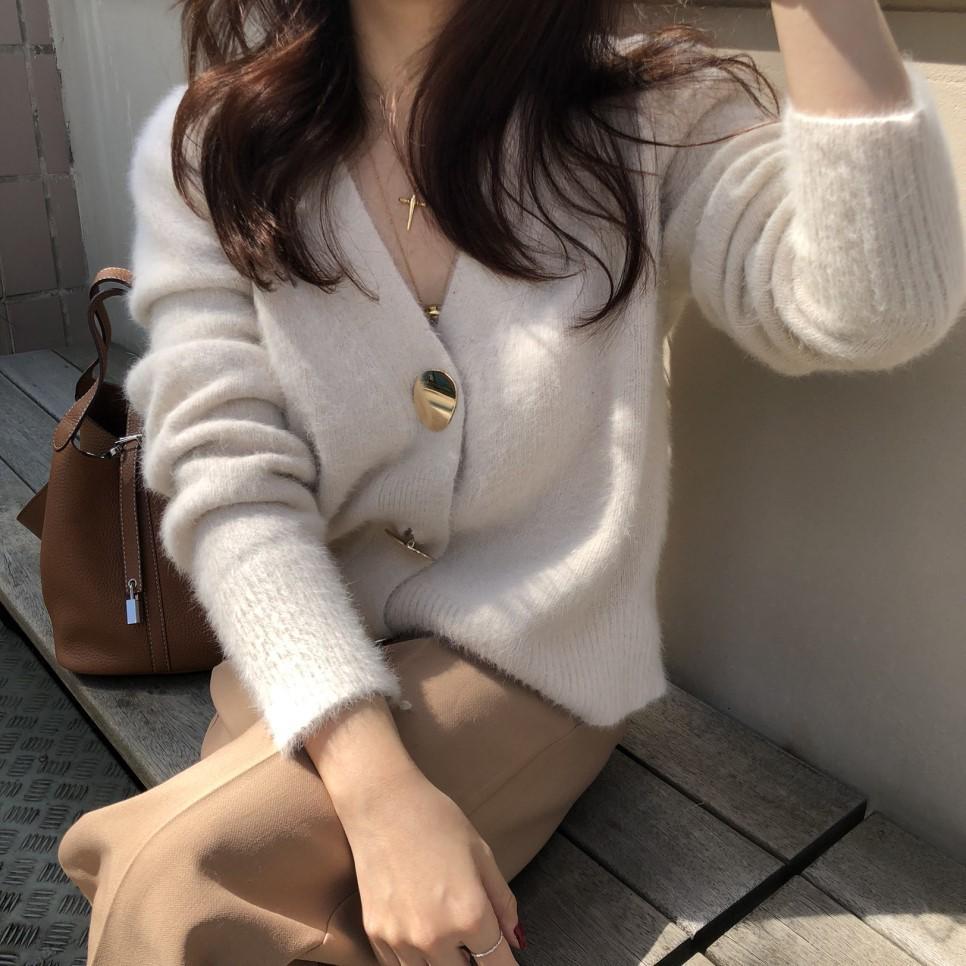 Autumn Women Soft White Knitted Cashmere Sweater Double Button Women Warm Jumper V-Neck Winter Sweat