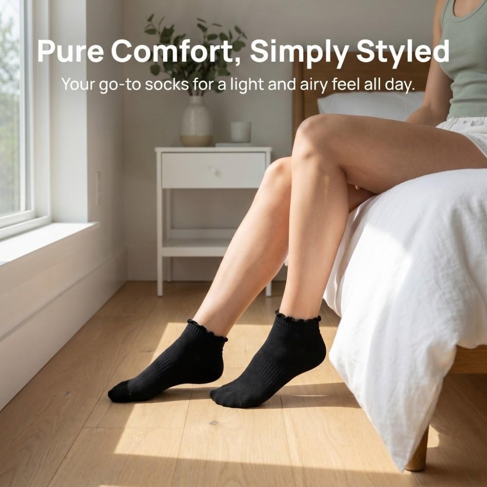6Pairs Thin Low Cut Socks Frilly Women Ruffle Socks Cute Ankle Socks  Home