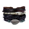 Handmade Vintage Multilayer Men Leaf Leather Bracelet Braided  Star Knot Leaf Rope Wood Beads Wrap Bracelets & Bangles Male Gift