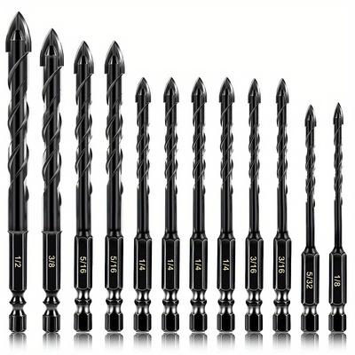 Set de 12 burghie pentru zidărie - Set profesional de burghie High Cobalt Mărimi de la 1/8"" la 1/2"" - pentru Faianță, Sticlă, Metal, Cărămidă, Beton, Ceramică, Plastic