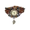 Antike Uhr Damen Ledergürtel Armbanduhr Ledergürtel Mehrfach gewickelte Gebetsperlen Gestrickte Blätter Römische Analoge Lässige Damen Accessoires