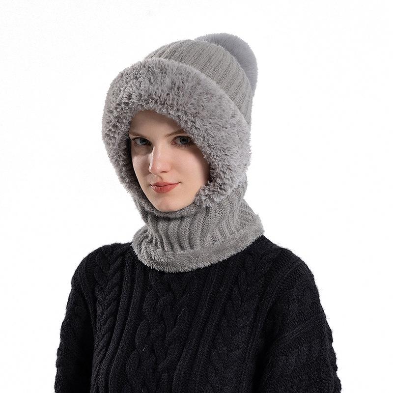 Women's Winter Knitted Hat with Scarf & Mask - Windproof, Plus Velvet, Warm Wool, Ideal for Cycling