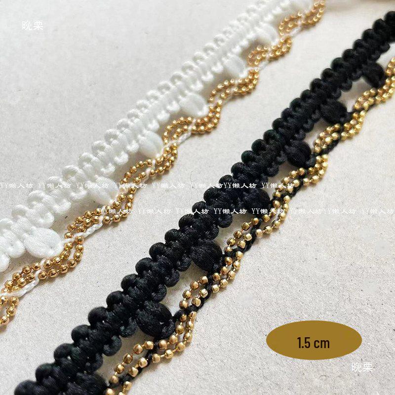 Bordure en Dentelle à Maillons Métalliques Noir et Or/Argent - 1 Mètre, Unilatérale, Fond Noir