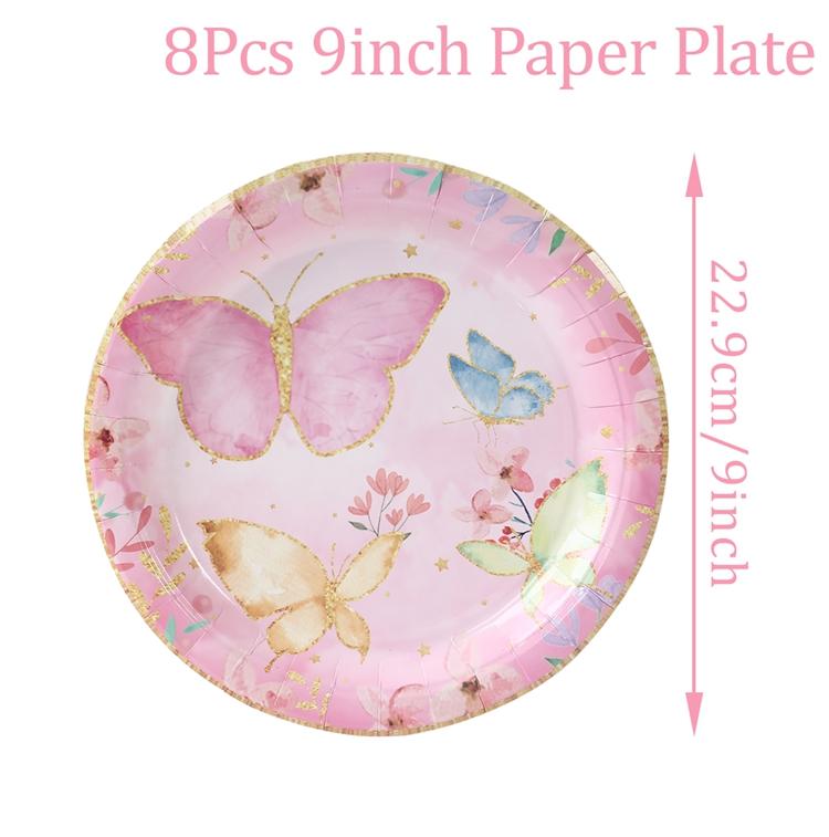 Butterfly Tableware Girls Birthday Party Paper Plates Napkins Cups Decorations Balloons Butterfly Fairy Themed Party Supplies