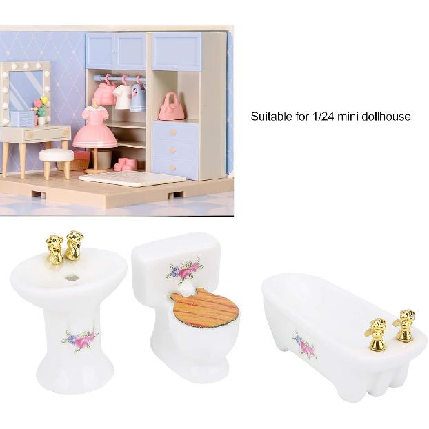 Hztyyier Dollhouse Miniature Bathroom Set, 1: 24 Dollhouse Miniature Porcelain Bathroom Set, Mini Dollhouse Furniture for Decoration(#3)
