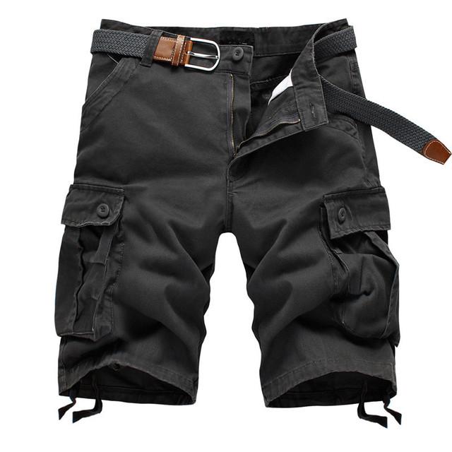 Short Cargo Baggy multi-poches pour homme, kaki, Short tactique militaire de l'armée, couleur unie, pantalon court sans ceinture, été