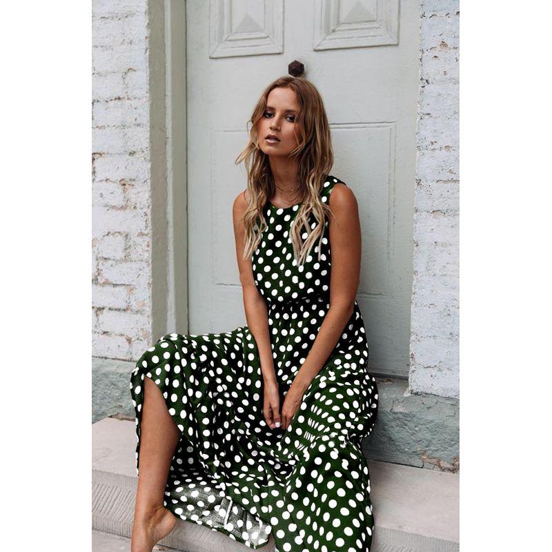 

Printed Polka Dot round Neck Long Dress Print round-Neck Long Dress Green S(S)