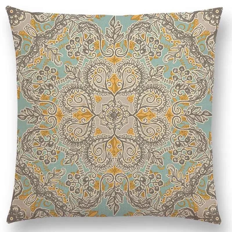 New Fantastic Snowflake Flowers Gorgeous Floral Doodle Colourful Decorative Pattern Mandalas Cushion Cover Sofa Pillow Case