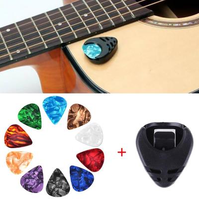 10Pcs Guitar Picks & Guitar Pick Holder Set For Acoustic Guitar Electric Guitar Bass Ukulele Stick-on Holder (Random Color)