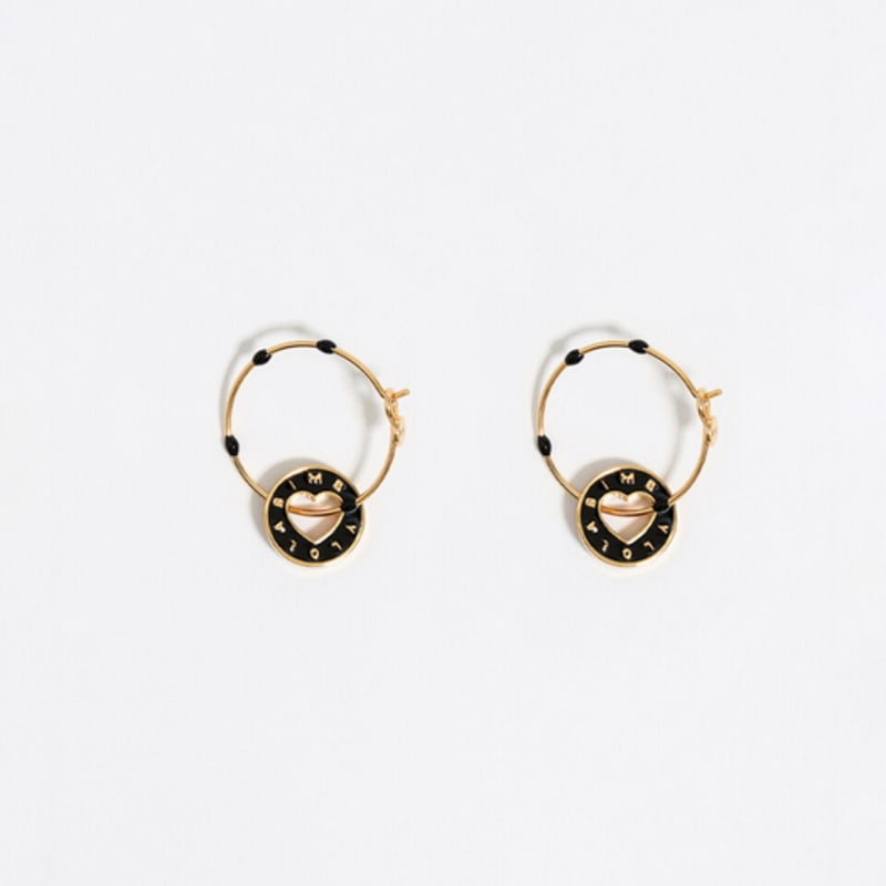 BIMBA Y LOLA [25FW] BIMBA Y LOLA Black Logo Hoop Earrings B256AIW006BKF