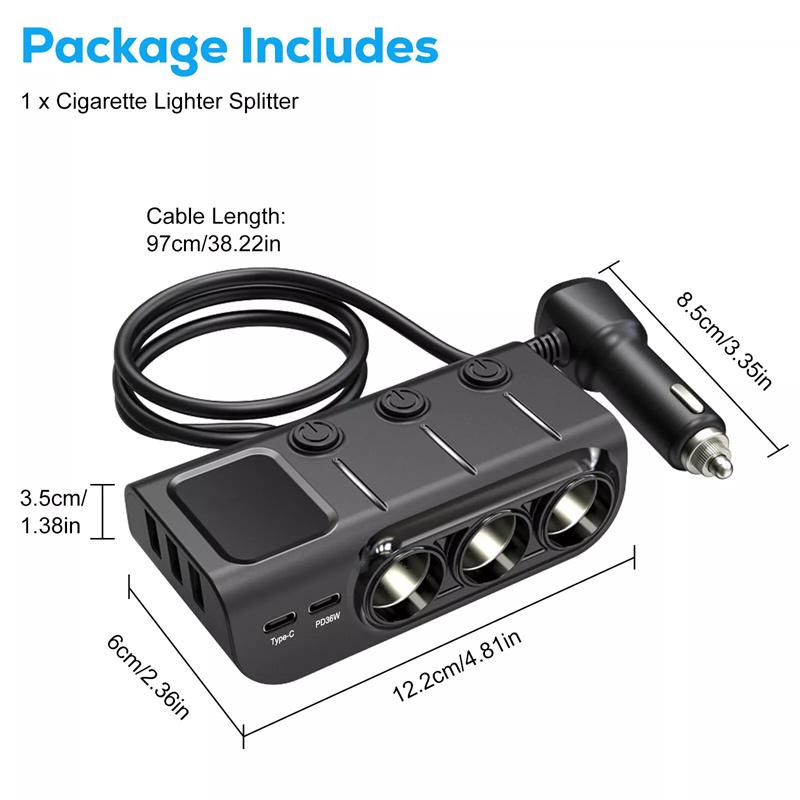 120W 3 In 1 Three Usb Socket Car Cigarette Lighter Adapte 12V 24V Splitter Led Fast Charger Plug Adapter For Iphone Gps Dashcam