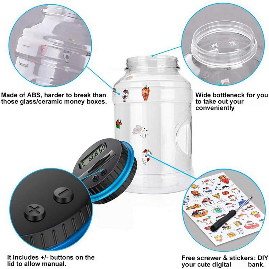 Electronic Digital Coin Money Box with LCD Display Smart Counter Piggy Bank with Key Lock