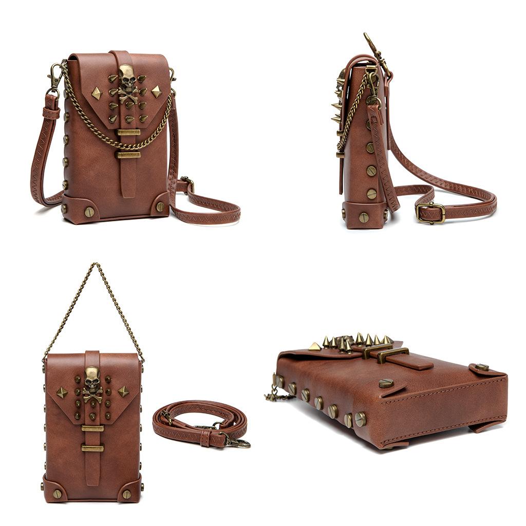 Medieval PU Leather Retro Riveted Small Square Bag, Niche Original Design, Women's Single-shoulder Bag, Versatile Underarm Crossbody Bag