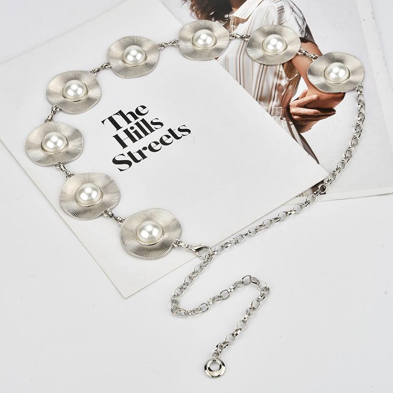 Korean Pearl Inlaid with Metal Waist Chain for Women with Niche Creative Poached Egg Design Belt Dress Personalized Accessories for Women