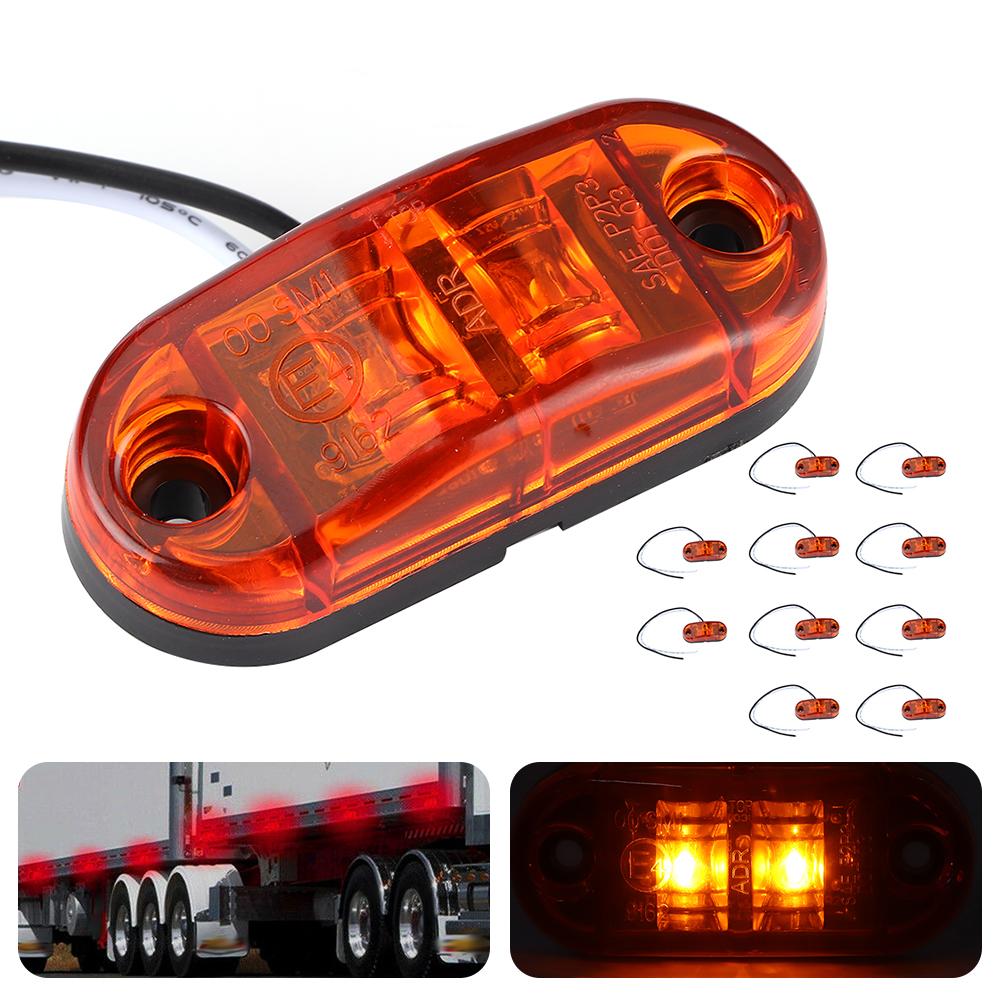 10pcs 2.5in 2LED Side Marker Light Oval Super Bright Waterproof Lamp for Car Trailer TruckAmber