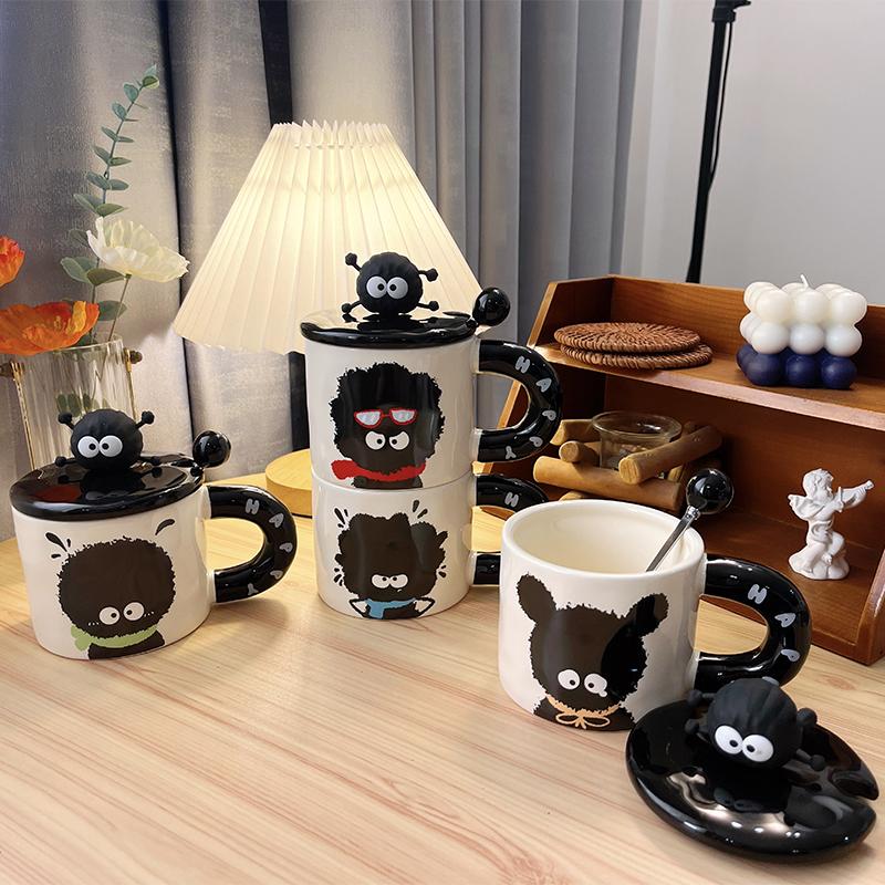 Coal Ball Mug with Lid Ceramic Drinking Cup Birthday Gift for Friends Funny and Creative Men's and Women's Coffee Cups