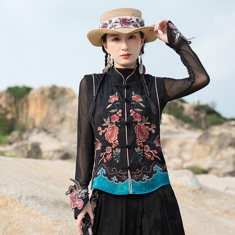 

Women s Ethnic Sleeveless Embroidered Vest Jacket XXL чёрный